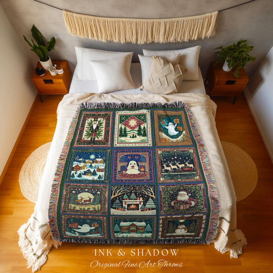 Whimsigoth Winter Wonderland Blanket | Gothic Holiday Throw Jacquard Woven Cozy Cottagecore Scandi Seasonal Festive Christmas Yuletide Gift