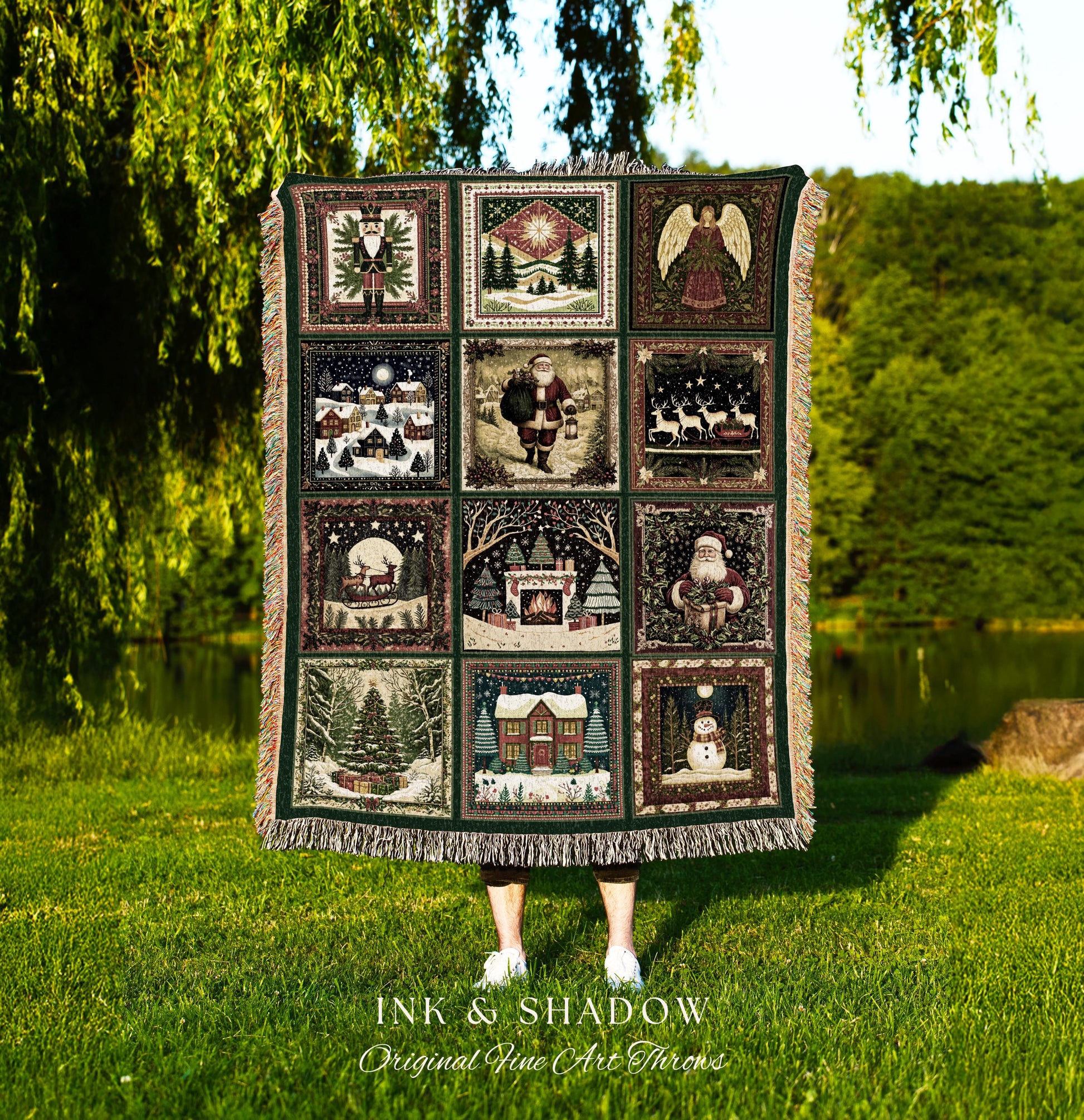 Retro Winter Whimsy Throw Blanket | Whimsical Scandinavian Aesthetic Boho Holiday Home Decor Cottagecore Xmas Cute Cozy Christmas Tapestry |