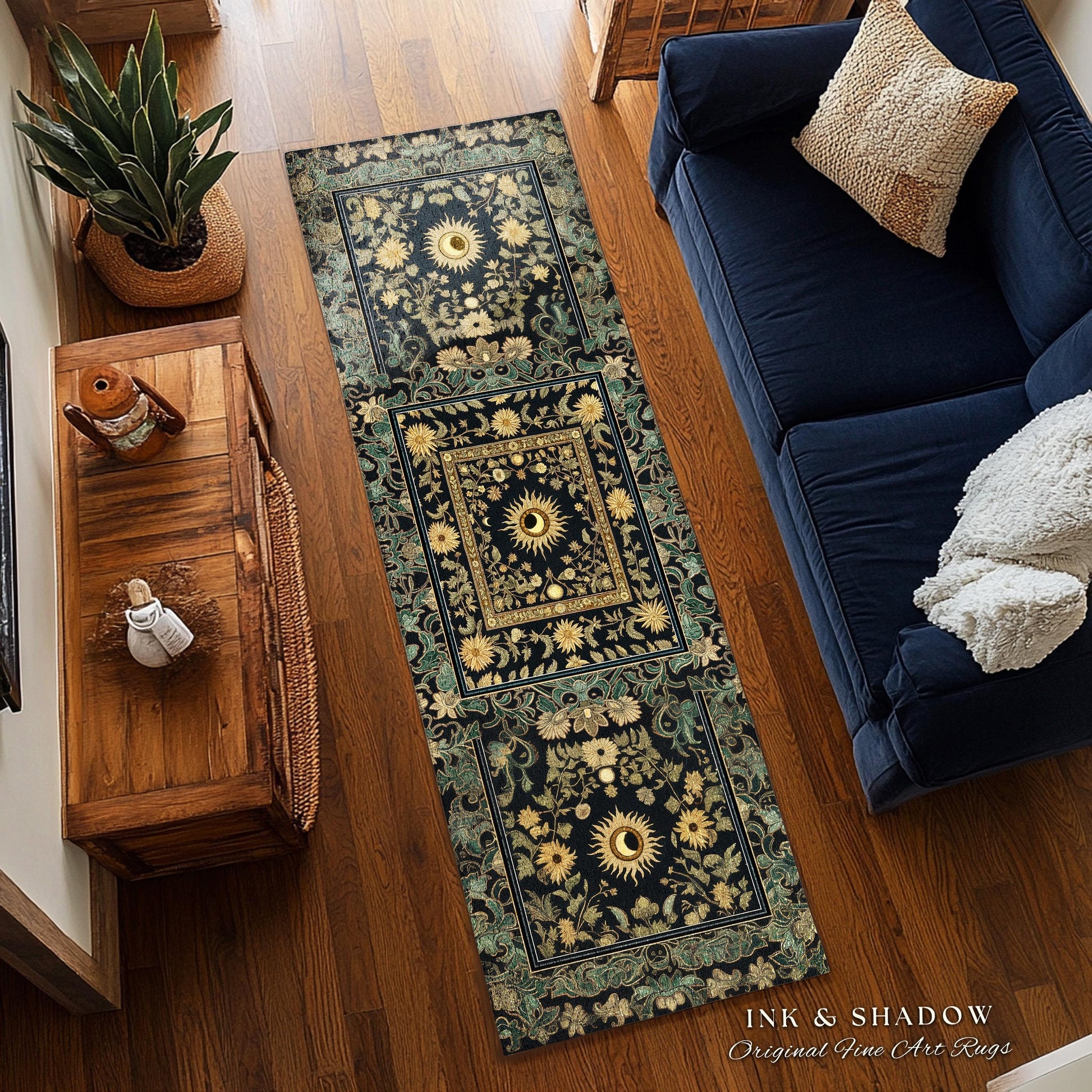 Earthy Spiritual Sun Accent Rug | Hippie Gothic Botanical Ethereal Mystic Bedroom Rug Whimsical Celestial Tarot Aesthetic Astrology Witchy |