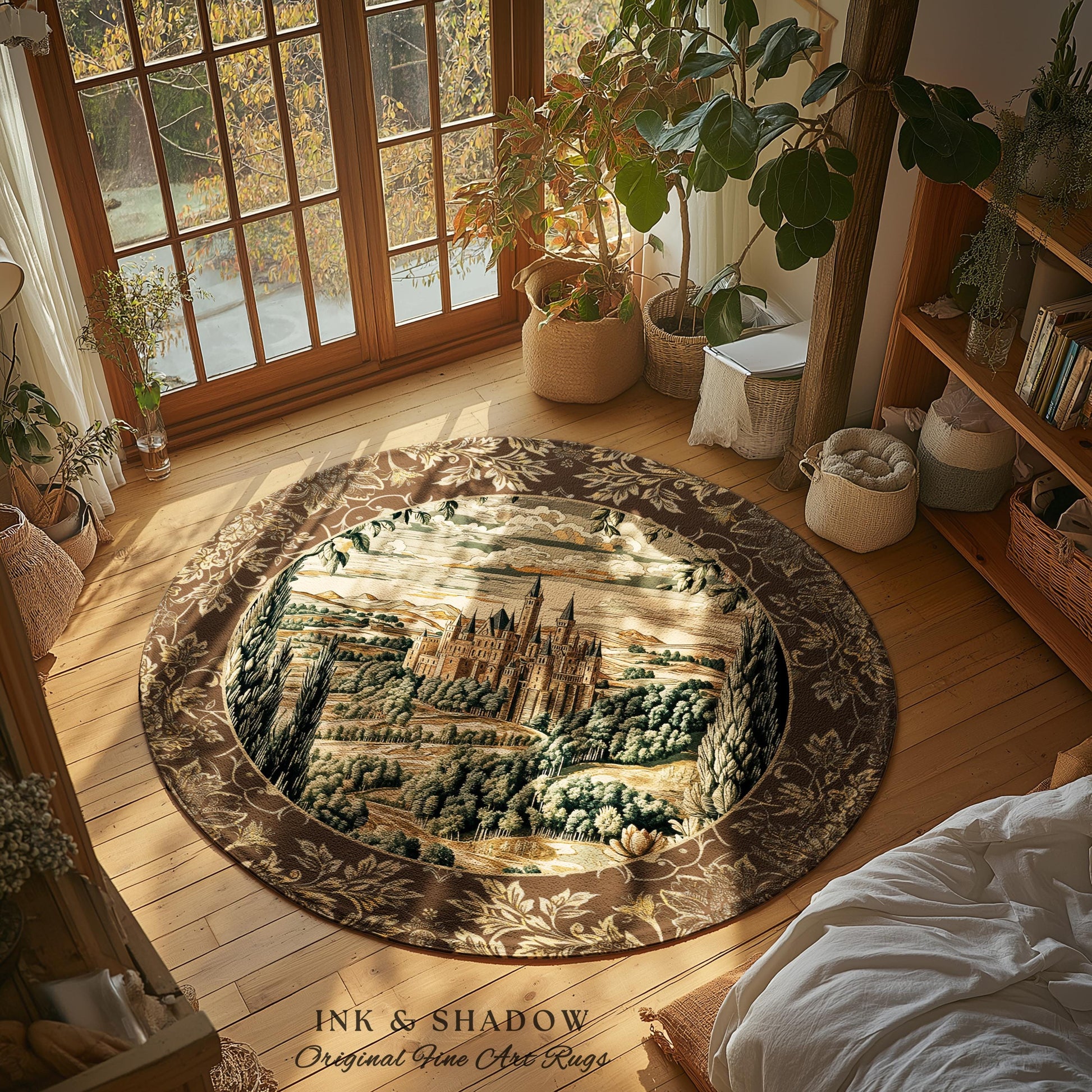 Romantic Victorian Botanical Accent Rug | Medieval Woodland Fairytale Castle Whimsigothic Folklore Romantic Princesscore Victorian Artwork |