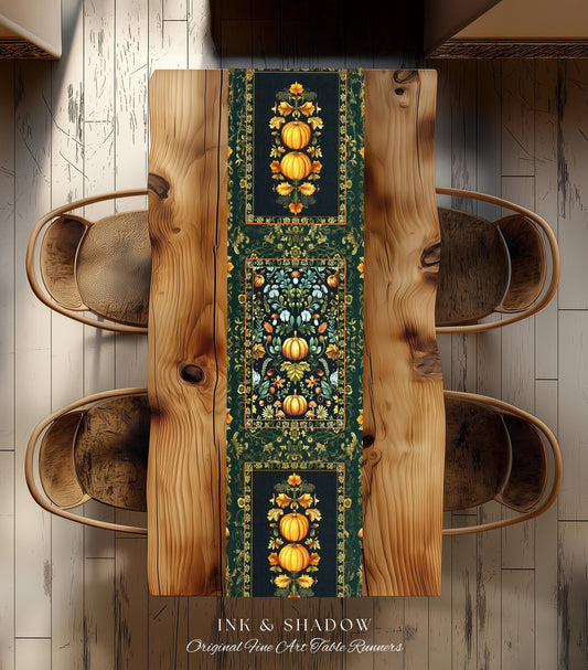 Dark Botanical Pumpkin Table Runner Gothic Decor Autumn Aesthetic | Cozy Cottagecore Rustic Fall Charm Whimsical Pumpkin Vintage Vibes Style