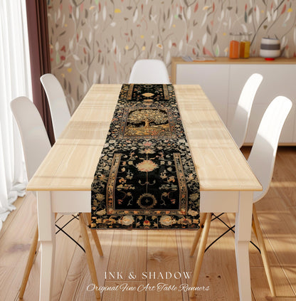 Muted Tones Eclectic Tree of Life Table Runner | Rustic Bohemian Aesthetic Decor Nature Inspired Dining Room Enchanted Cottagecore Fairycore