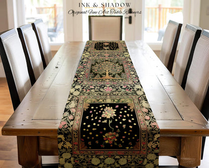 Art Nouveau Maximalist Tree Table Runner | Ornate Botanical Accent Tree of Life Motif Medieval Floral Pattern Romantic Style Morris Inspired