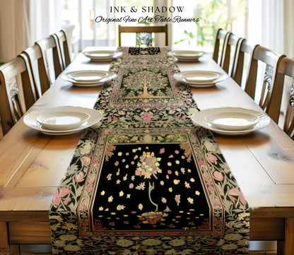Art Nouveau Maximalist Tree Table Runner | Ornate Botanical Accent Tree of Life Motif Medieval Floral Pattern Romantic Style Morris Inspired