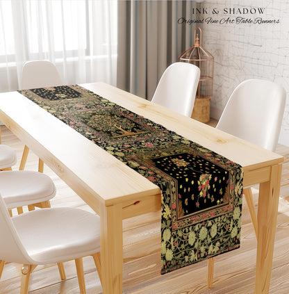 Art Nouveau Maximalist Tree Table Runner | Ornate Botanical Accent Tree of Life Motif Medieval Floral Pattern Romantic Style Morris Inspired