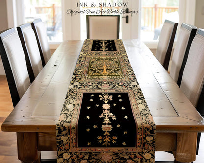 Baroque Forest Whimsical Table Runner | Ornate Botanical Design Gothic Cottagecore Decor Romantic Fairycore Vintage Floral Dining Room Boho
