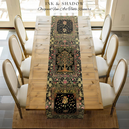 Art Nouveau Maximalist Tree Table Runner | Ornate Botanical Accent Tree of Life Motif Medieval Floral Pattern Romantic Style Morris Inspired