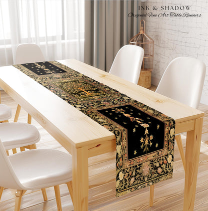 Baroque Forest Whimsical Table Runner | Ornate Botanical Design Gothic Cottagecore Decor Romantic Fairycore Vintage Floral Dining Room Boho