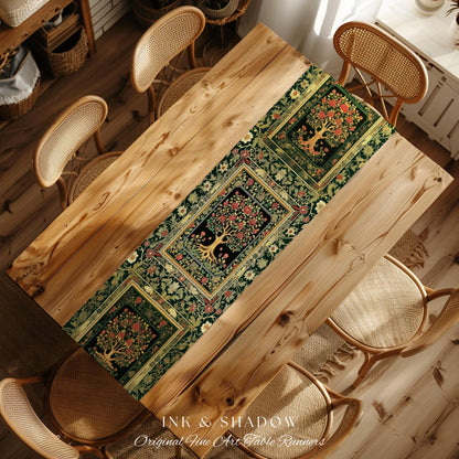 Floral Victorian Garden Tree Table Runner | Baroque Floral Design Folk Art Inspired Medieval Botanical Dining Romantic Rococo Cottagecore |