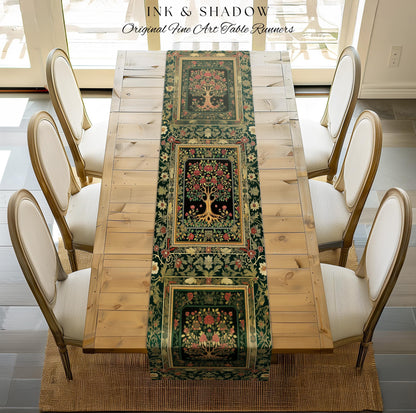 Floral Victorian Garden Tree Table Runner | Baroque Floral Design Folk Art Inspired Medieval Botanical Dining Romantic Rococo Cottagecore |