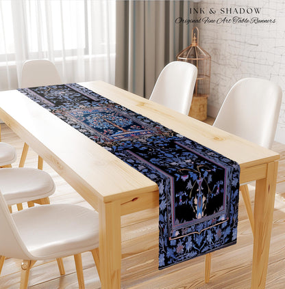 Dark Woodland Rich Baroque Tree of Life Table Runner | Intricate Garden Decor Romantic Baroque Floral Morris Inspired Woodland Folk Art |