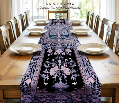 Whimsical Lavender Tree of Life Table Runner | Pastel Botanical Theme Romantic Cottagecore Decor Medieval Gothic Style Vintage Folk Art |