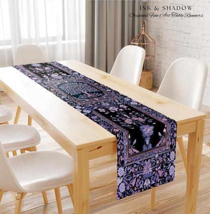 Whimsical Lavender Tree of Life Table Runner | Pastel Botanical Theme Romantic Cottagecore Decor Medieval Gothic Style Vintage Folk Art |