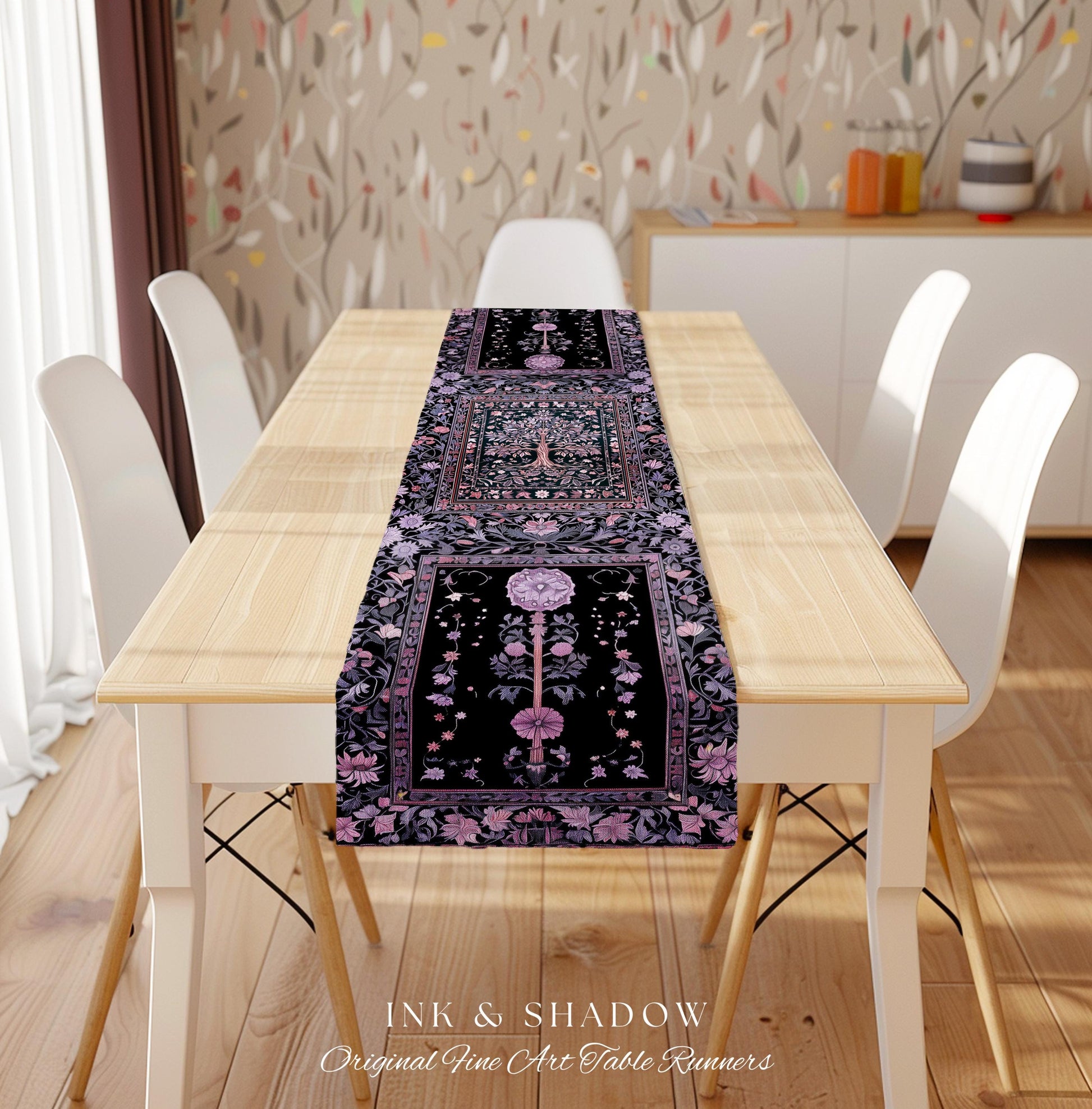 Chateaucore Pastel Purple Table Runner | Vintage Botanical Art Gothic Heritage Tree of Life Design Romantic Fairytale Cottagecore Accent |