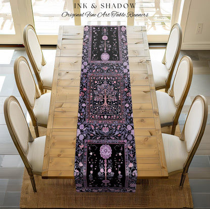 Chateaucore Pastel Purple Table Runner | Vintage Botanical Art Gothic Heritage Tree of Life Design Romantic Fairytale Cottagecore Accent |
