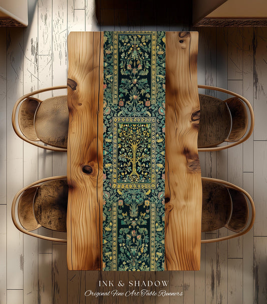 Elegant Cool Toned Tree Table Runner | Enchanted Bohemian Decor Ornate Botanical Accent Romantic Maximalist Gothic Style Dining Room Boho |