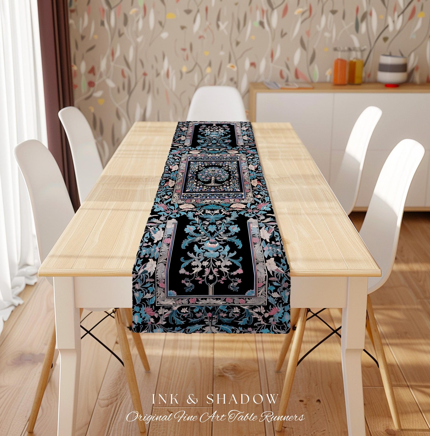 Timeless Folklore Tree Table Runner | Gothic Floral Medieval Ornate Nature Motif Romantic Garden Aesthetic Dining Room Decor Maximalist Home