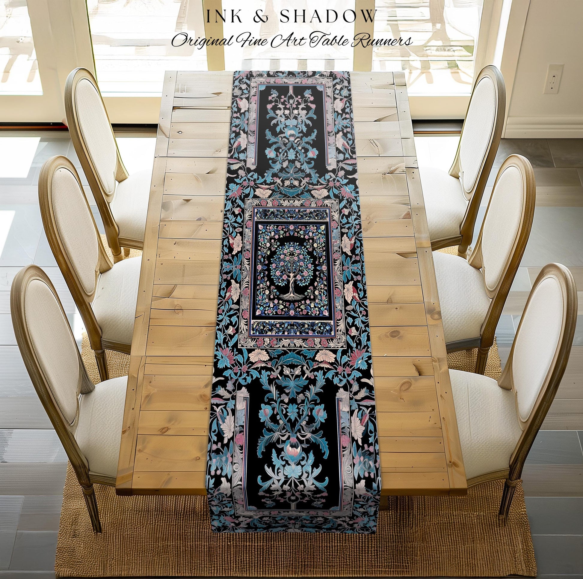 Timeless Folklore Tree Table Runner | Gothic Floral Medieval Ornate Nature Motif Romantic Garden Aesthetic Dining Room Decor Maximalist Home