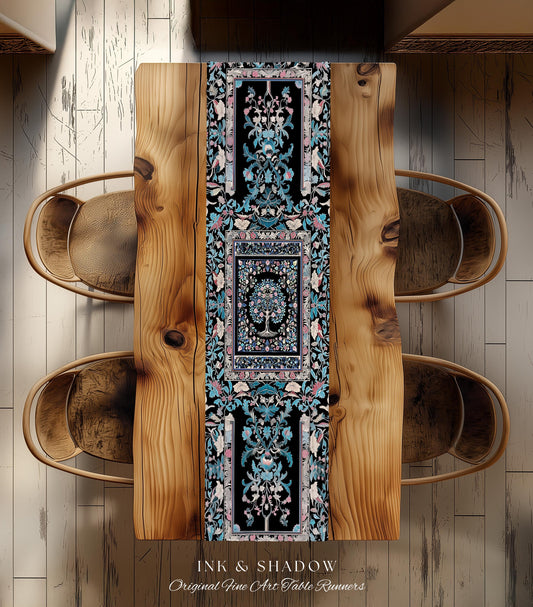 Timeless Folklore Tree Table Runner | Gothic Floral Medieval Ornate Nature Motif Romantic Garden Aesthetic Dining Room Decor Maximalist Home