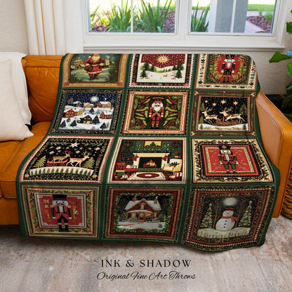 Classic Christmas Whimsy Throw Blanket | Festive Nutcracker Home Decor Santa Claus Tapestry Holiday Reindeer Aesthetic North Star Nostalgia