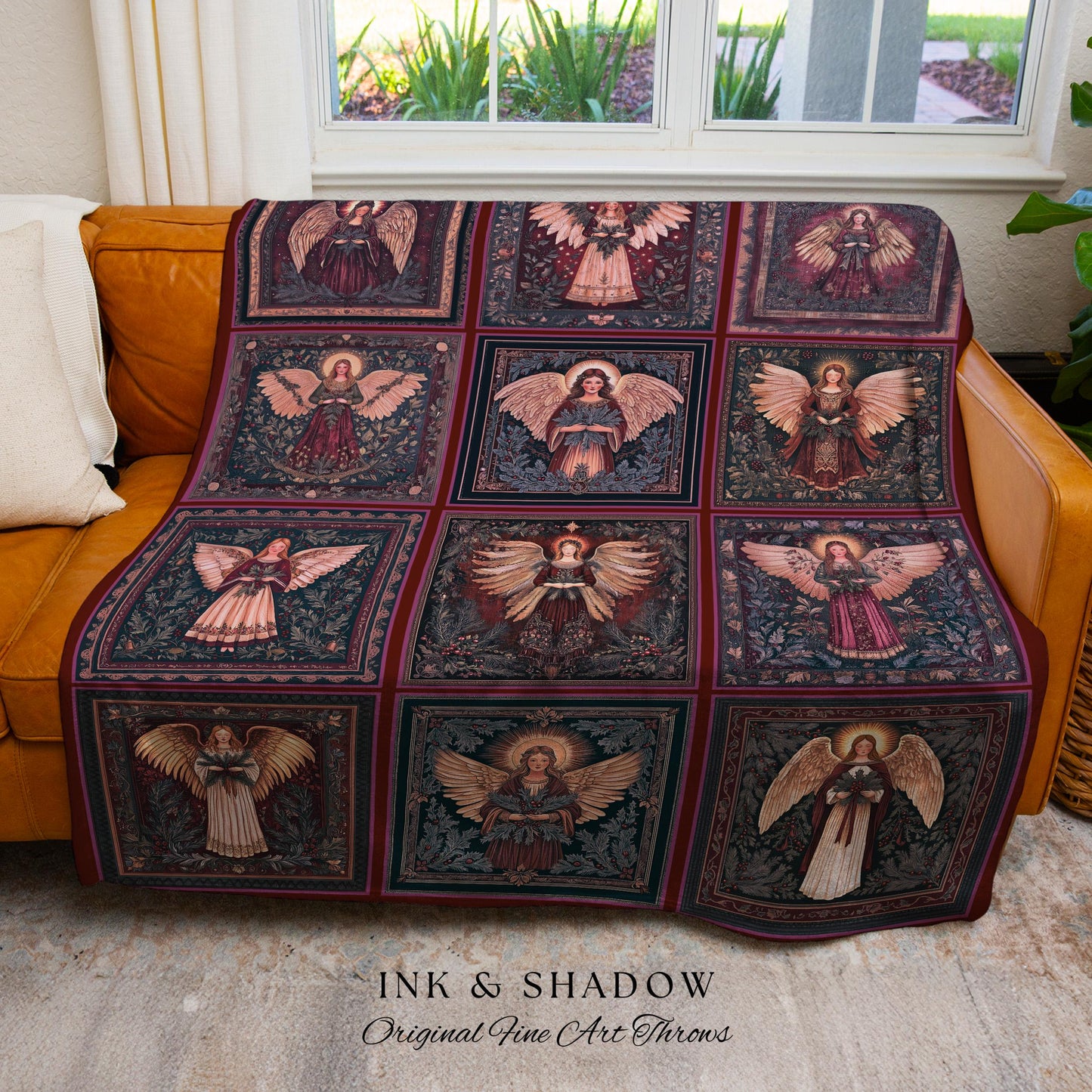 Pastel Angels Celestial Woven Throw | Cute Festive Angelic Aesthetic Holy Spirits Muted Boho Scandinavian Decorative Wall Tapestry Eclectic