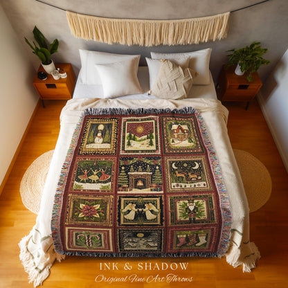 Festive Holiday Home Throw Blanket | Elegant Ballet Winter Decor Whimsical Nutcracker Rustic Cottagecore Candy Cane Boho Angel Aesthetic |
