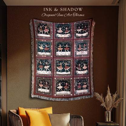 Elegant Nutcracker Ballerinas Blanket | Whimsical Scandinavian Throw Winter Wonderland Ethereal Nordic Tapestry Cozy Warm Hygge Folklore |