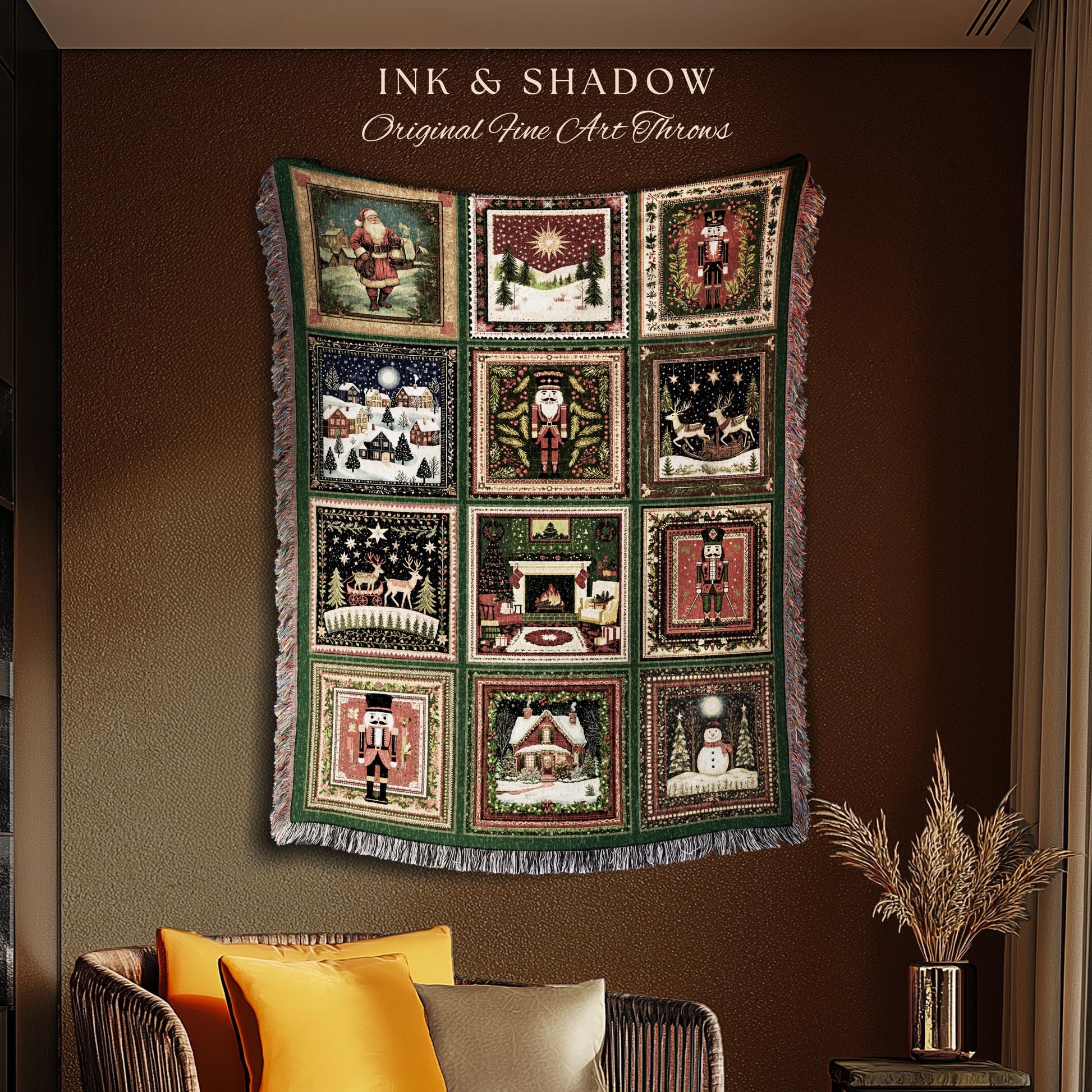 Classic Christmas Whimsy Throw Blanket | Festive Nutcracker Home Decor Santa Claus Tapestry Holiday Reindeer Aesthetic North Star Nostalgia