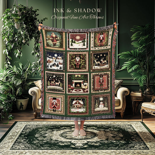 Classic Christmas Whimsy Throw Blanket | Festive Nutcracker Home Decor Santa Claus Tapestry Holiday Reindeer Aesthetic North Star Nostalgia