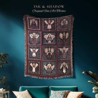 Pastel Angels Celestial Woven Throw | Cute Festive Angelic Aesthetic Holy Spirits Muted Boho Scandinavian Decorative Wall Tapestry Eclectic