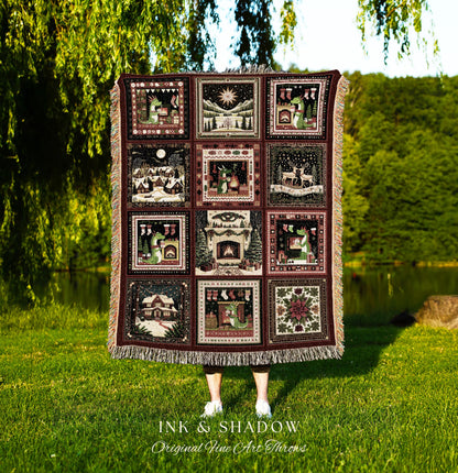 Cute Festive Charm Throw Blanket | Eclectic Boho Dragon Woven Tapestry Cottagecore Holiday Home Decor North Star Whimsical Style Accent |