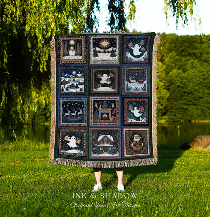 Whimsical Gothmas Holiday Blanket | Cute Yuletide Throw Gothic Christmas Jacquard Woven Cozy Seasonal Blanket Festive Winter Witchy Xmas |
