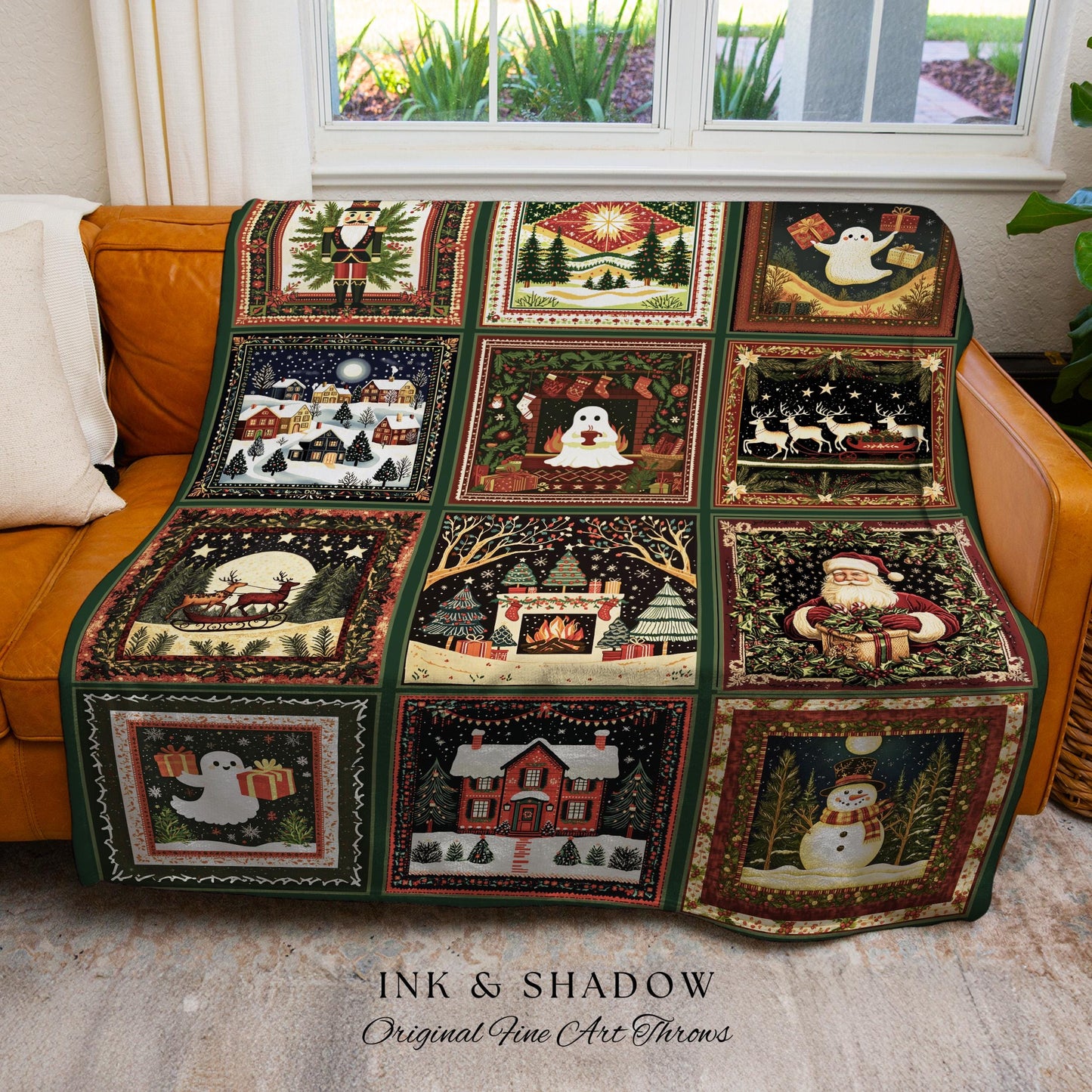 Enchanted Ghostly Holiday Blanket | Cozy Gothmas Jacquard Woven Throw Whimsigoth Scandi Winter Christmas Seasonal Cottagecore Festive Gift