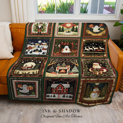 Enchanted Ghostly Holiday Blanket | Cozy Gothmas Jacquard Woven Throw Whimsigoth Scandi Winter Christmas Seasonal Cottagecore Festive Gift