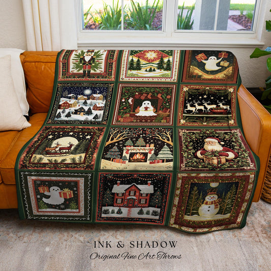 Enchanted Ghostly Holiday Blanket | Cozy Gothmas Jacquard Woven Throw Whimsigoth Scandi Winter Christmas Seasonal Cottagecore Festive Gift