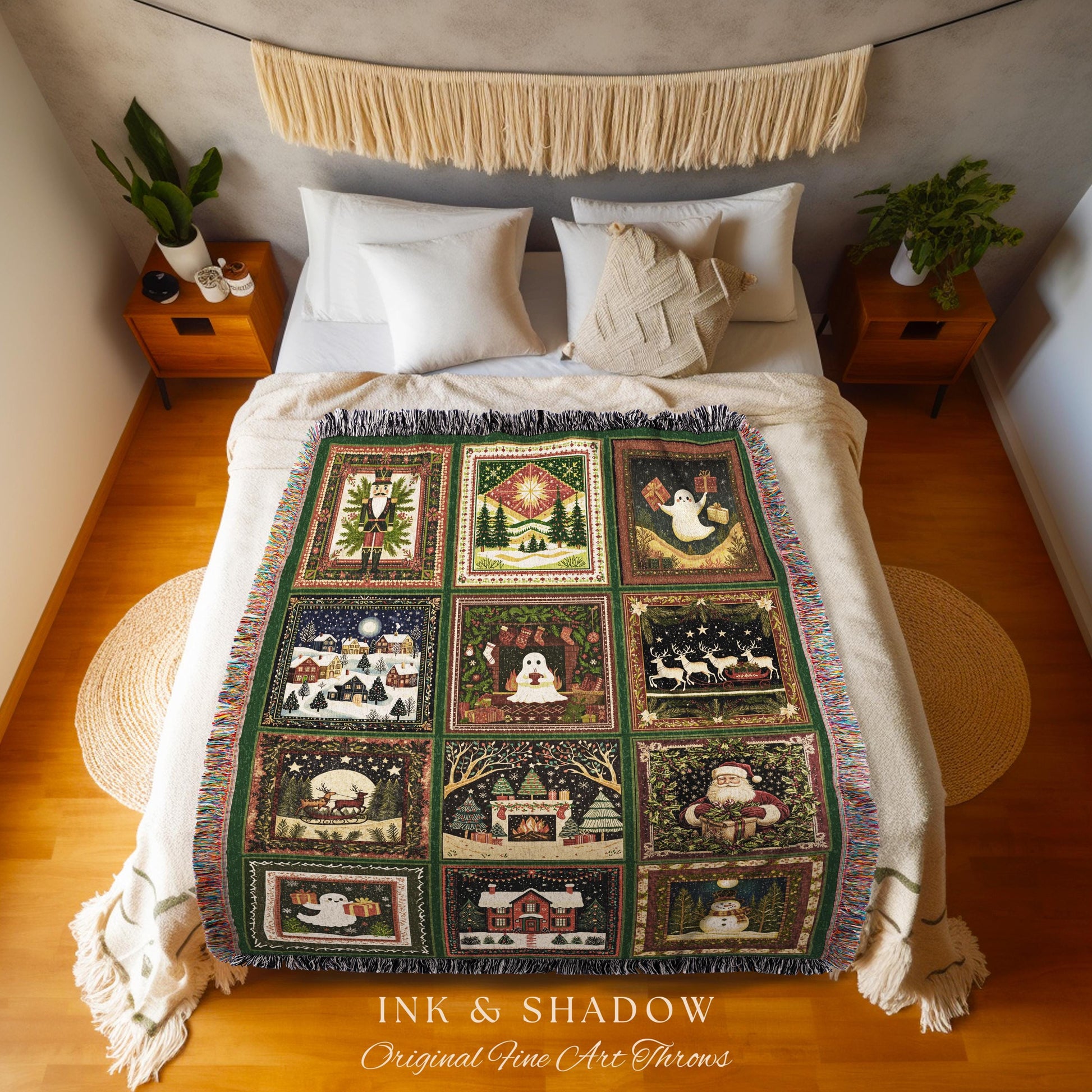 Enchanted Ghostly Holiday Blanket | Cozy Gothmas Jacquard Woven Throw Whimsigoth Scandi Winter Christmas Seasonal Cottagecore Festive Gift