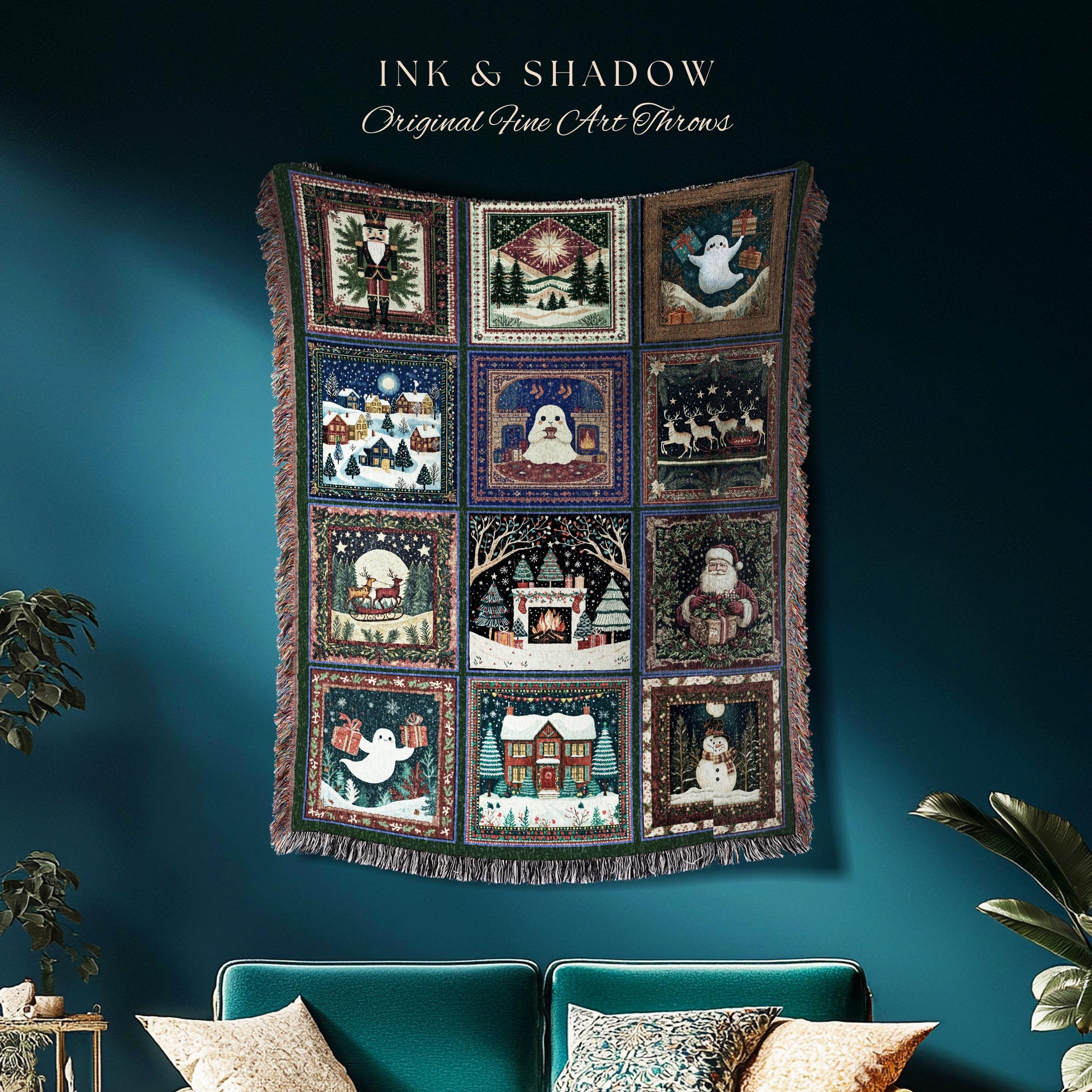 Whimsigoth Winter Wonderland Blanket | Gothic Holiday Throw Jacquard Woven Cozy Cottagecore Scandi Seasonal Festive Christmas Yuletide Gift