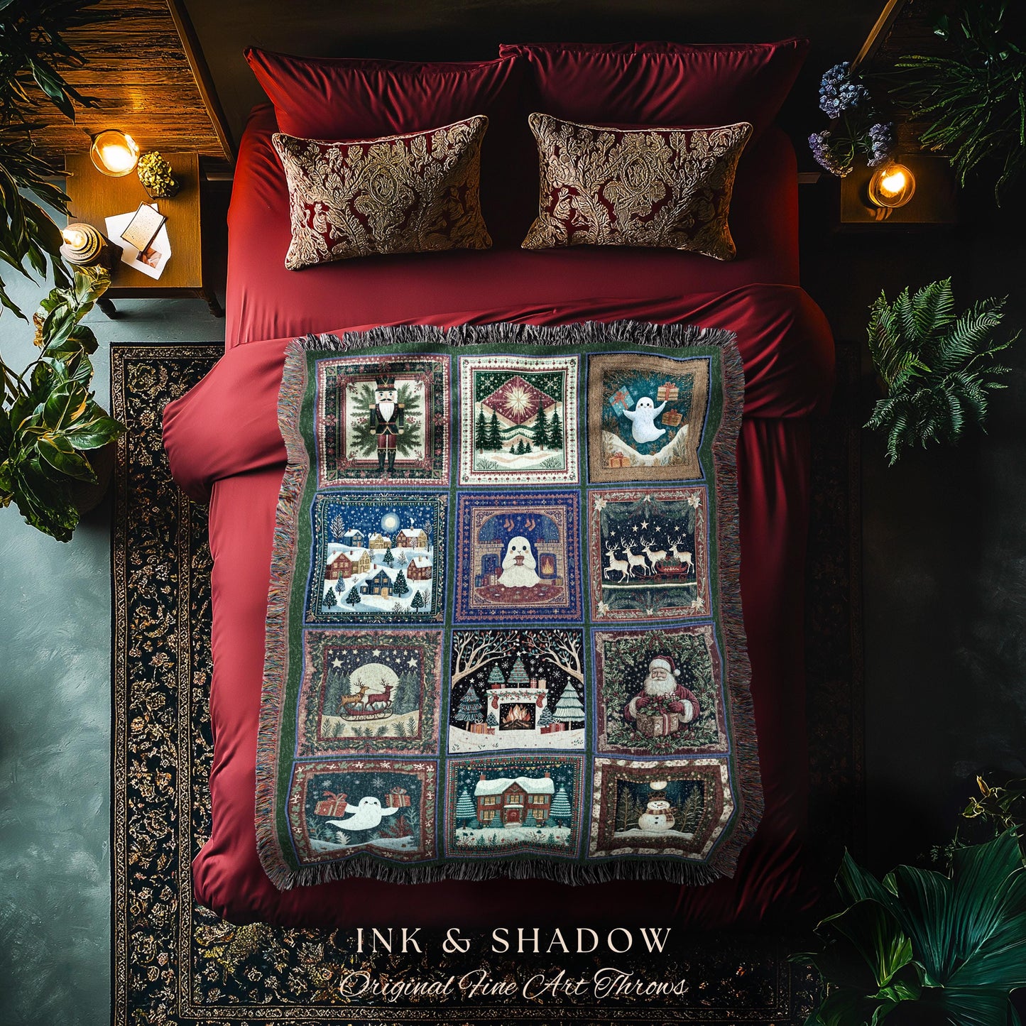 Whimsigoth Winter Wonderland Blanket | Gothic Holiday Throw Jacquard Woven Cozy Cottagecore Scandi Seasonal Festive Christmas Yuletide Gift