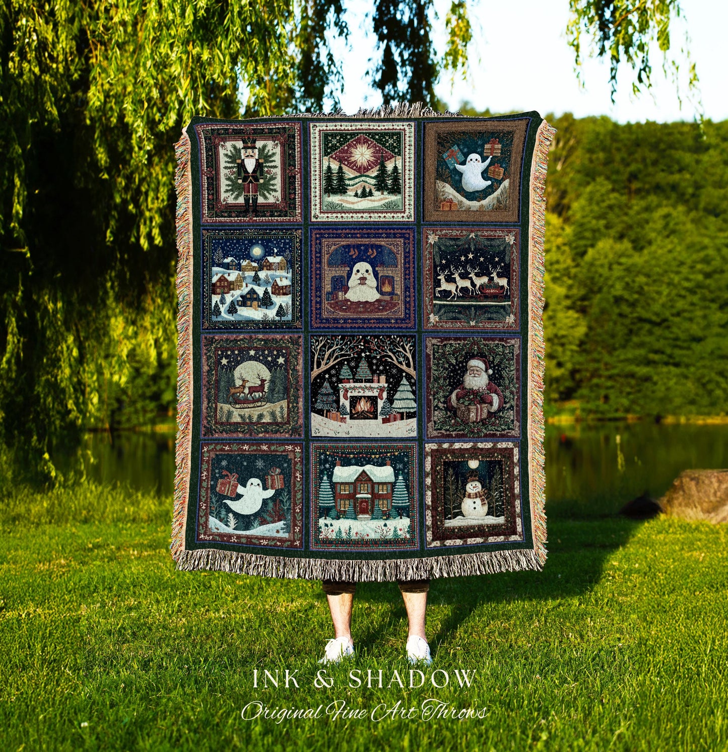 Whimsigoth Winter Wonderland Blanket | Gothic Holiday Throw Jacquard Woven Cozy Cottagecore Scandi Seasonal Festive Christmas Yuletide Gift