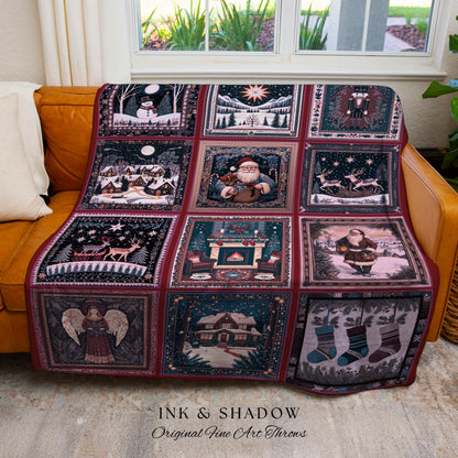 Whimsical Wonderland Christmas Woven Throw | Scandinavian Decor Holiday Blanket Home Accent Dark Academia Style Cozy Winter Nordic Rustic