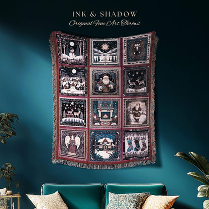 Whimsical Wonderland Christmas Woven Throw | Scandinavian Decor Holiday Blanket Home Accent Dark Academia Style Cozy Winter Nordic Rustic