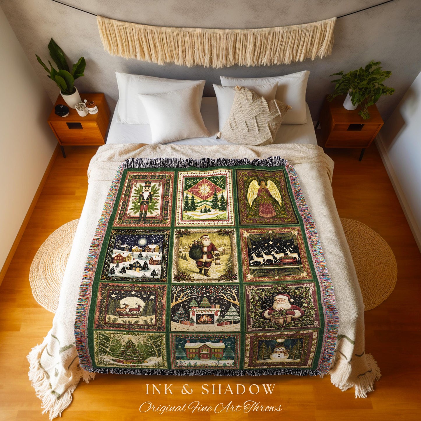 Retro Winter Whimsy Throw Blanket | Whimsical Scandinavian Aesthetic Boho Holiday Home Decor Cottagecore Xmas Cute Cozy Christmas Tapestry |