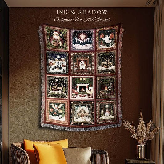 Winter Whimsy Ghost Wall Tapestry | Merry Gothmas Jacquard Woven Throw Cozy Seasonal Holiday Christmas Festive Cottagecore Whimsigoth Gift |