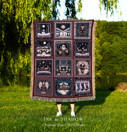 Whimsical Wonderland Christmas Woven Throw | Scandinavian Decor Holiday Blanket Home Accent Dark Academia Style Cozy Winter Nordic Rustic