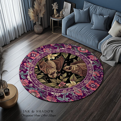 Romantic Victorian Gothic Bat Lovers Rug Whimsical Dark Floral Baroque Forestcore | Ethereal Botanical Whimsical Woodland Cottagecore Decor