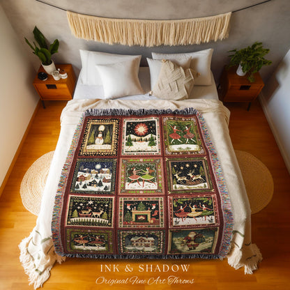Boho Ballet Christmas Blanket | Rustic Cottagecore Folklore Aesthetic Cute Festive Holiday Sugarplum Fairies Winter Theme North Star Throw |
