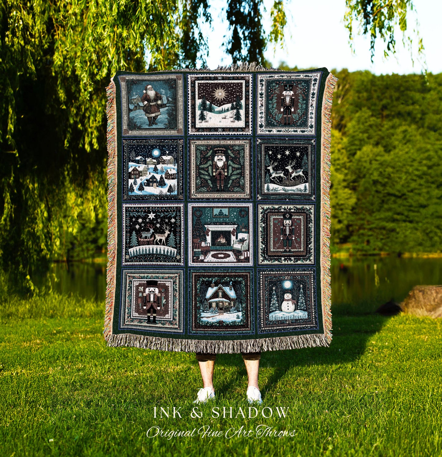 Enchanted Xmas Boho Christmas Throw | Yuletide Wonder Scandinavian Holiday Home Decor Winter Wonderland Cozy Hygge Aesthetic Christmas Tree