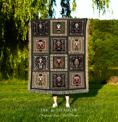 Nostalgic Nutcracker Cozy Throw Blanket | Cozy Winter Farmhouse Home Decor Scandinavian Aesthetic Hygge Boho Woven Tapestry Muted Festive |