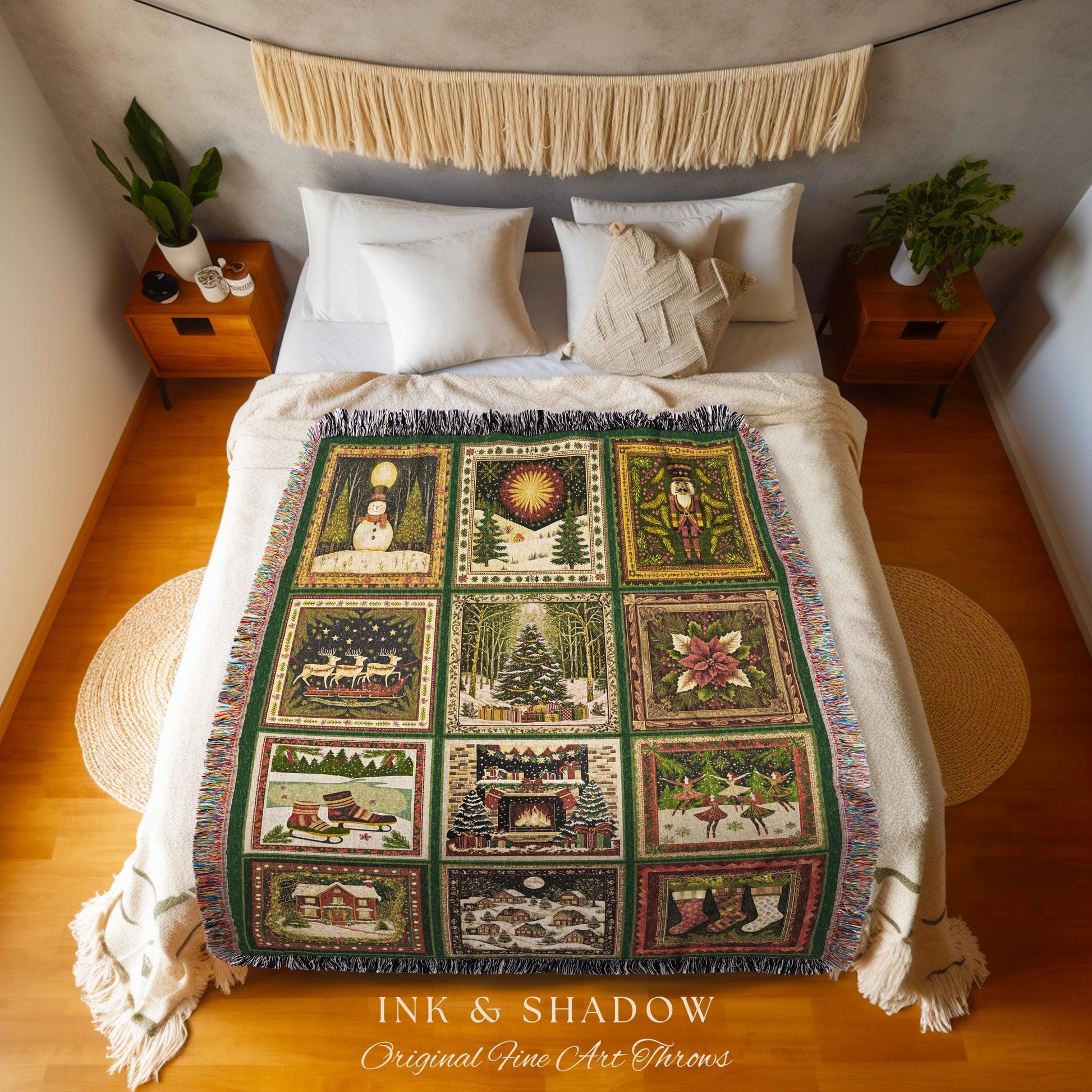 North Star Nostalgia Woven Throw | Boho Cozy Winter Wonderland Aesthetic Festive Blanket for Holiday Home Scandinavian Style Comfort Gift |