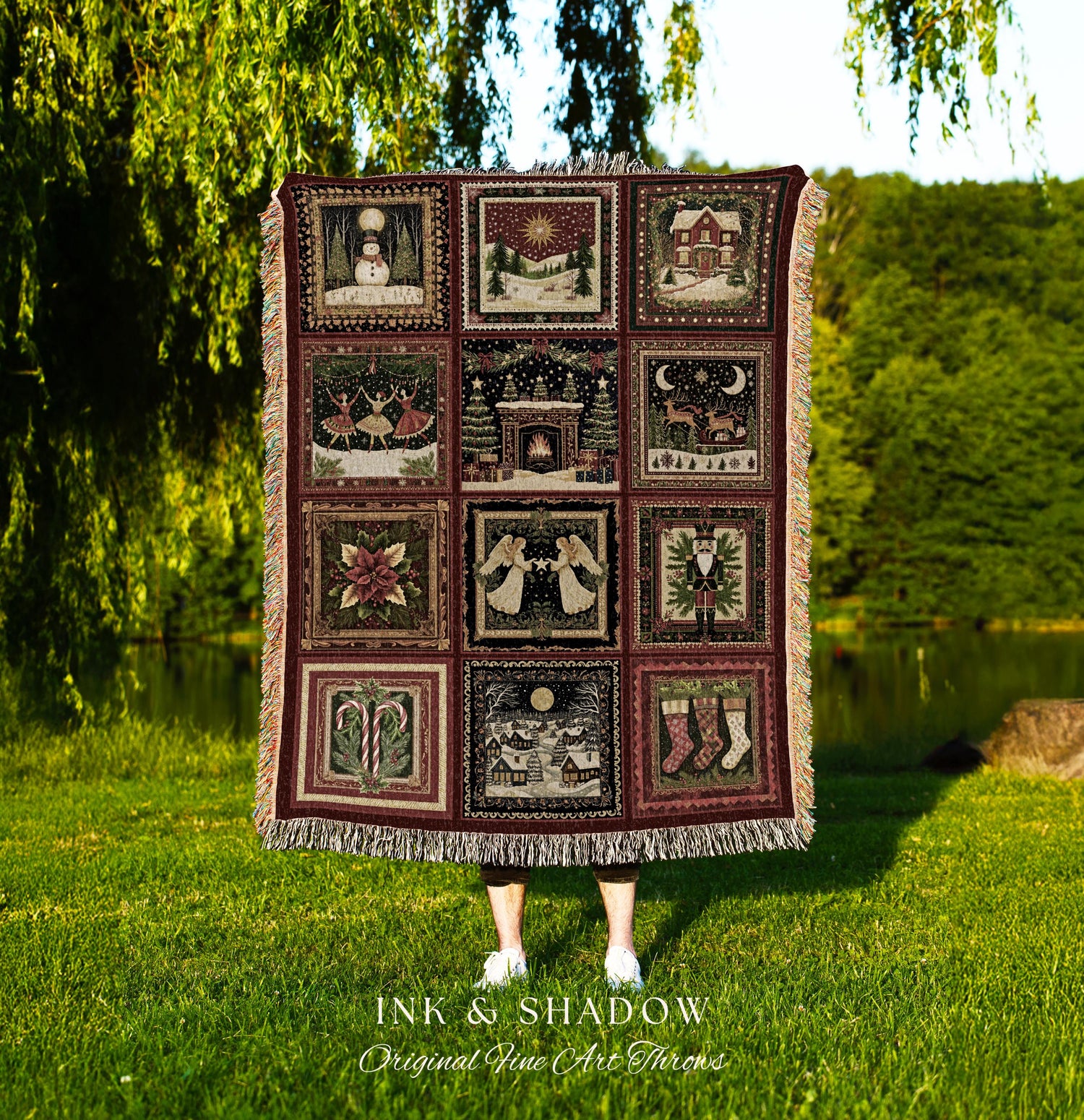 Festive Holiday Home Throw Blanket | Elegant Ballet Winter Decor Whimsical Nutcracker Rustic Cottagecore Candy Cane Boho Angel Aesthetic |